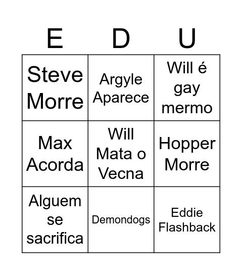 Stranger Things 5 Bingo Card