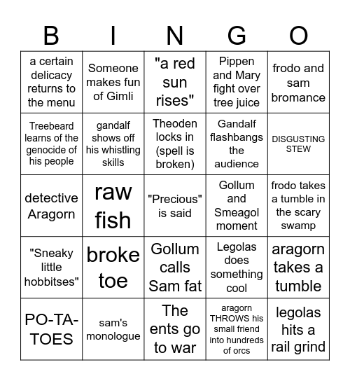 Two Towers Bingo Card