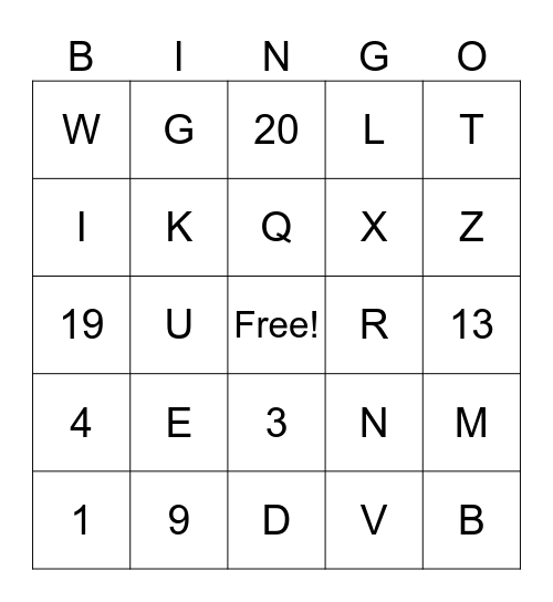 Abc numbers Bingo Card