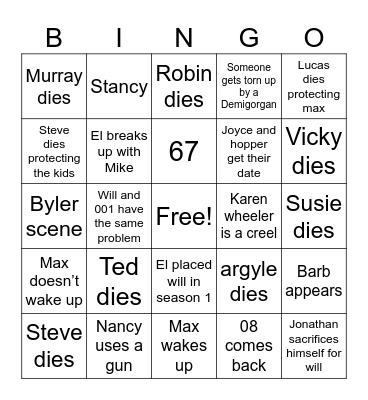 Stranger things 5 Bingo Card