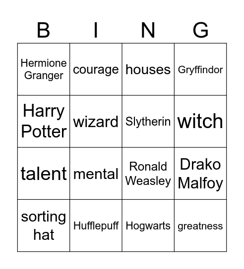 The Sorting Ceremony Bingo Card