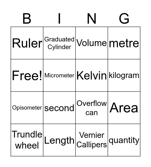 Revision Bingo Card