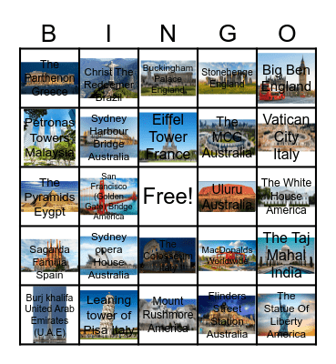 Famous Landmarks Bingo Card
