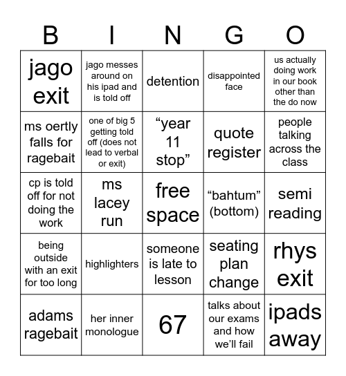 ms oertly bingo Card