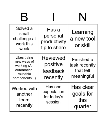 Ice-break bingo Card