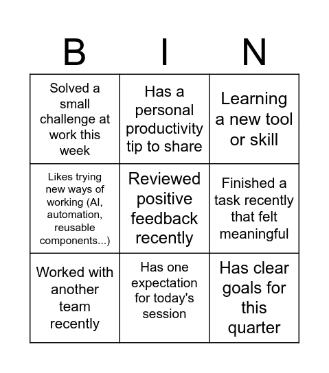 Ice-break bingo Card