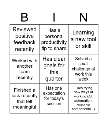 Ice-break bingo Card