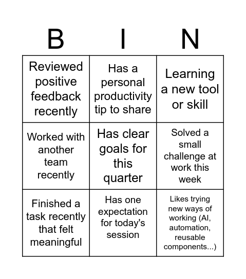 Ice-break bingo Card