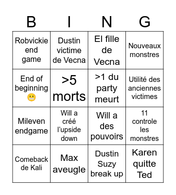 Stranger things 5 Bingo Card