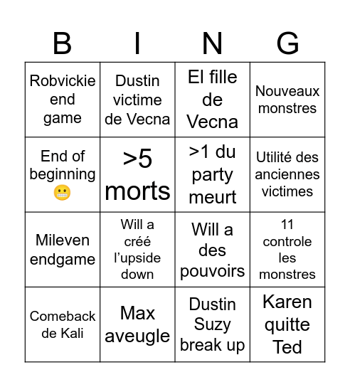 Stranger things 5 Bingo Card