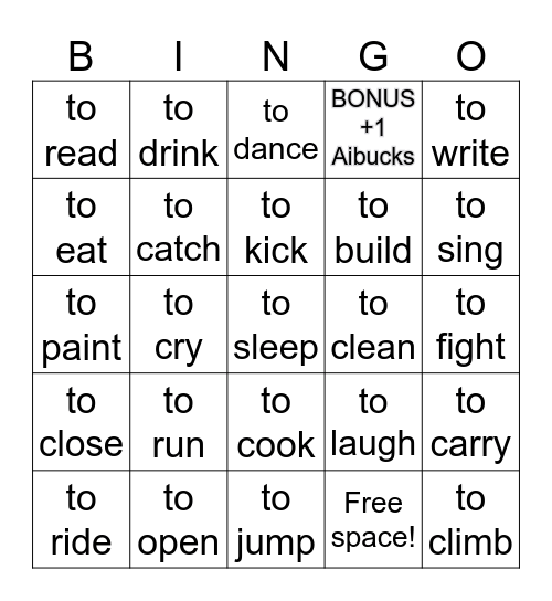 Action verbs Bingo Card
