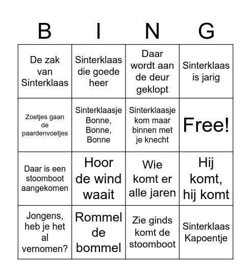Sinterklaas Bingo Card