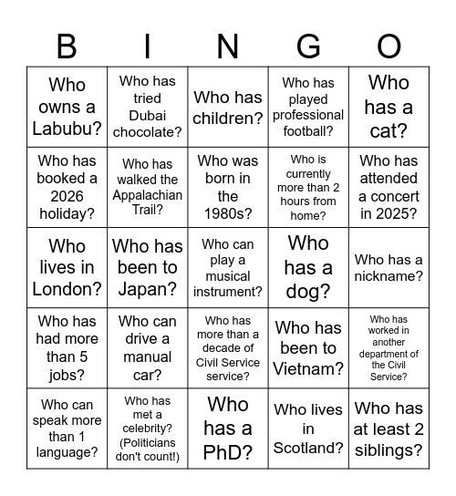 Fast Stream Dream Team Bingo! Bingo Card