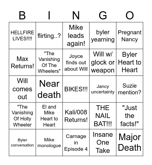 STRANGER THINGS 5 VOLUME 1 BINGO Card