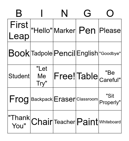 CLASSROOM Bingo Card