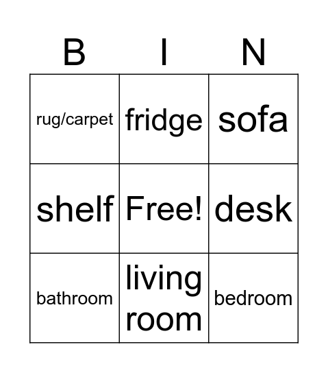 At home Bingo Card