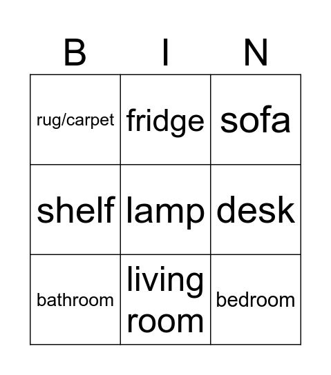 At home Bingo Card