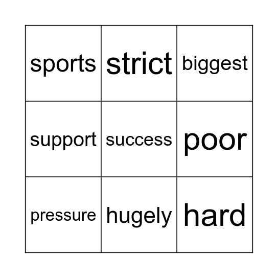 pushy parents bingo Card