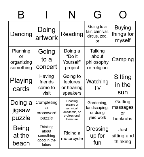 Pleasure/Mastery BINGO Card