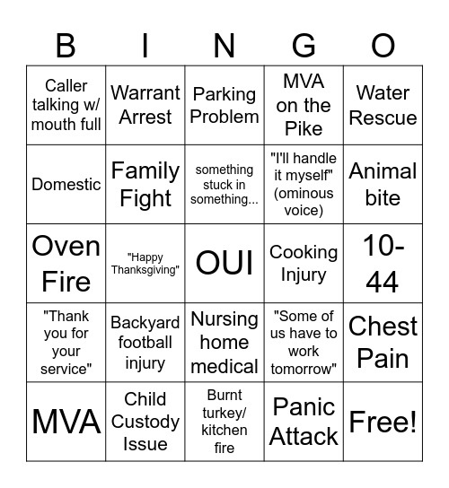 Turkey Day Bingooo Bingo Card