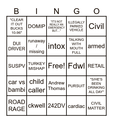 DISPATCH THANKSGIVING Bingo Card