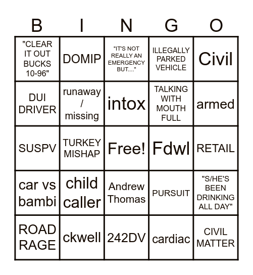 DISPATCH THANKSGIVING Bingo Card