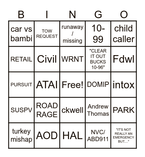 DISPATCH THANKSGIVING Bingo Card