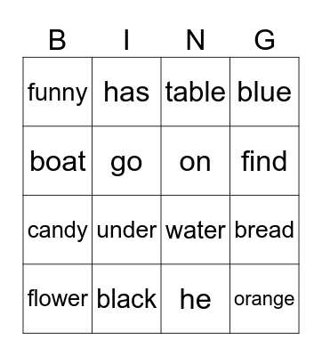 Edmark Bingo Card