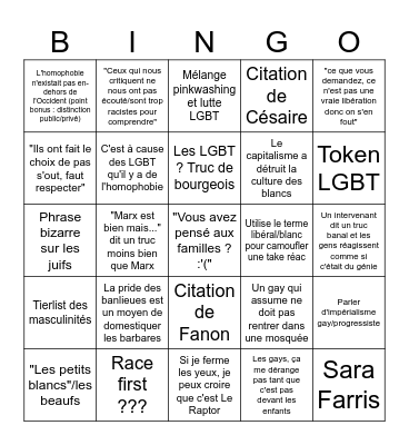 Comment être réac mais de manière woke Bingo Card