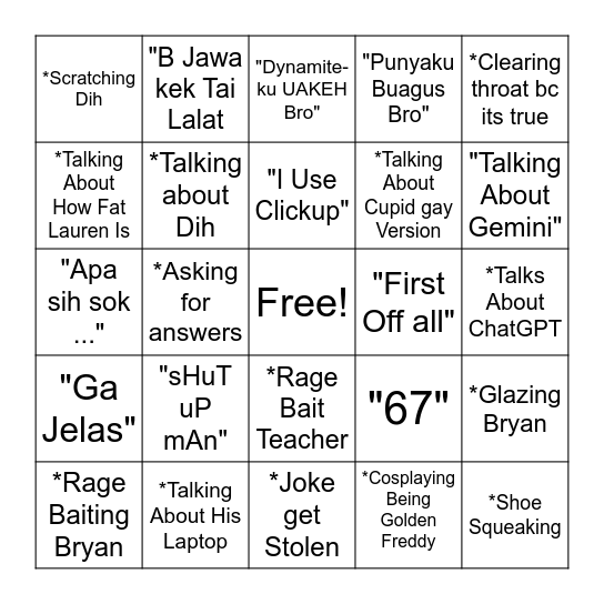KELVIN BINGO Card