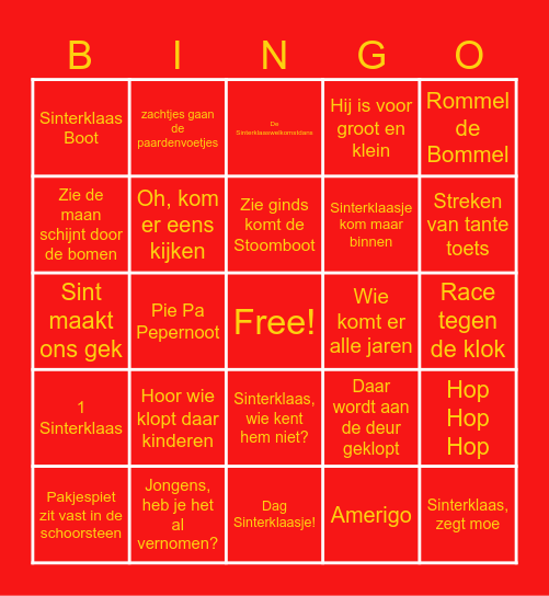 Sinterklaas muziekbingo Card