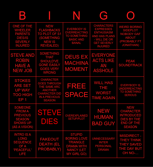 STRANGER THINGS S5 Bingo Card