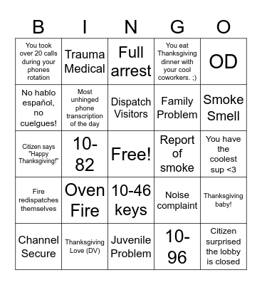 Thanksgiving Bingo Card