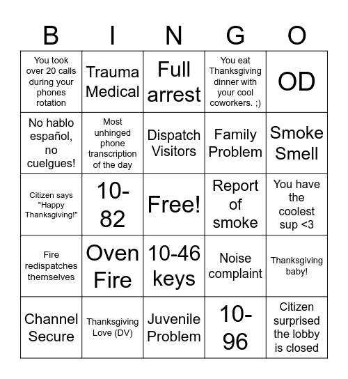 Thanksgiving Bingo Card
