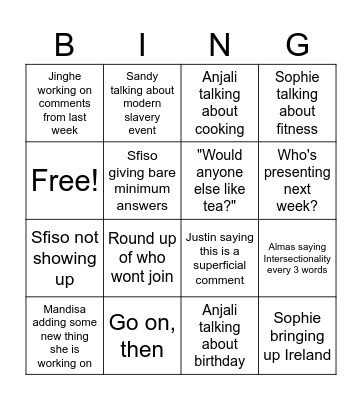 RG Bingo Card