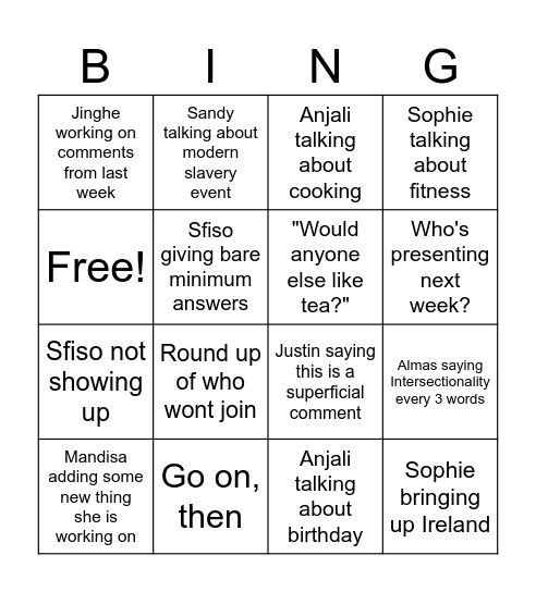 RG Bingo Card
