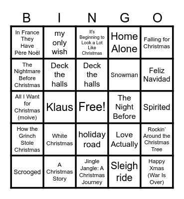 Christmas bingo Card
