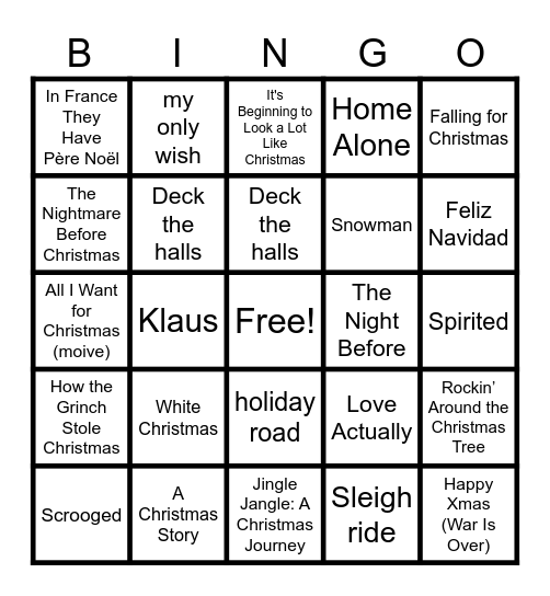Christmas bingo Card