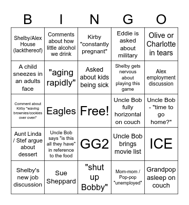 "Shelby's Idea to Hurt Everone's Feelings" Charlotte's Birthday 2026 Bingo Card