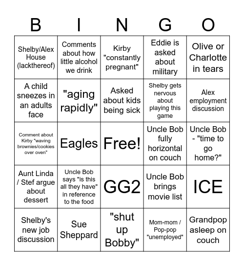 "Shelby's Idea to Hurt Everone's Feelings" Charlotte's Birthday 2026 Bingo Card