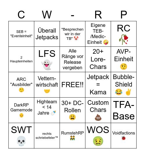 "Guter" CWRP Server Bingo Card