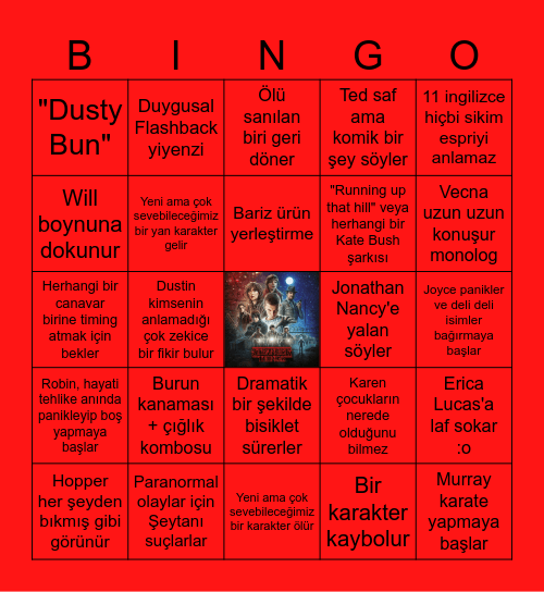 STRANGER THINGS BINGO Card