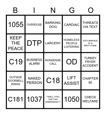 911 DISPATCHER Thanksgiving Bingo Card