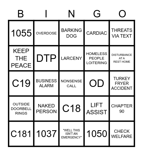 911 DISPATCHER Thanksgiving Bingo Card