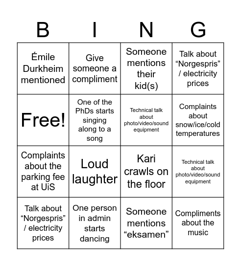 IMS Julebordbingo Card