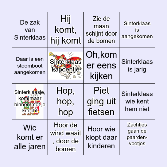Sinterklaasliedjes Bingo Card