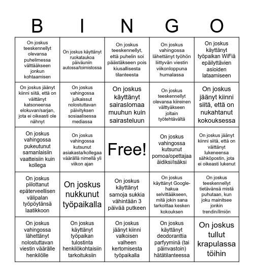 Kuinka hyvin tunnet kollegasi? Bingo Card