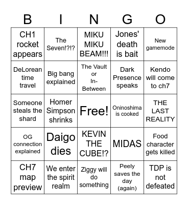 Fortnite Chapter 6 Finale: Zero Hour Bingo Card