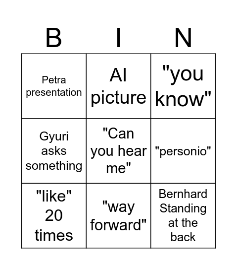 Teamday Bingo Card