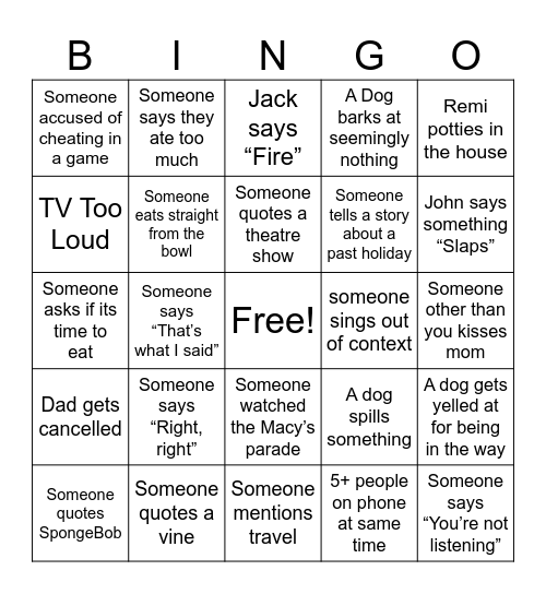 Thanksgiving Bingo Card